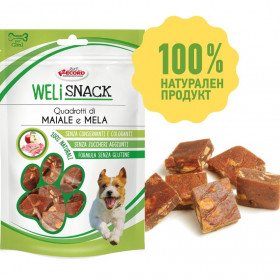 100% Натурални лакомства за куче Record Weli Snack - хапки със свинко месо и ябълка 75 гр. 